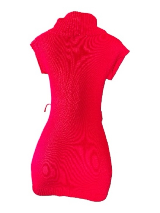 Vintage Chillipop Fitted Red Turtleneck Cable-Knit Mini Dress - Picture 4 of 13